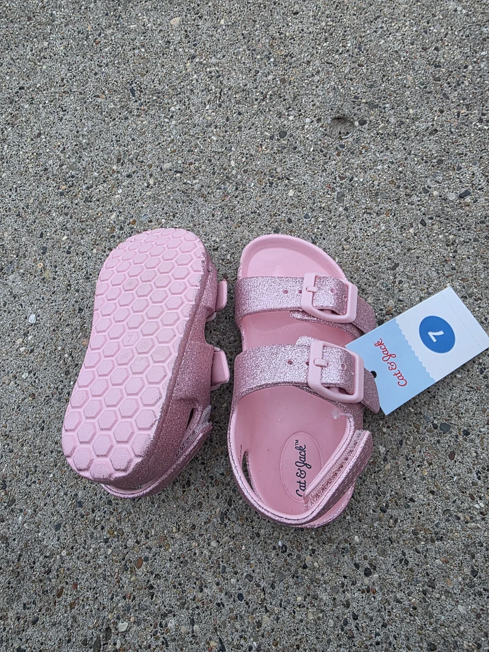 Cat & Jack Pink Glitter Girls' Double-Buckle Sandals Toddler 7